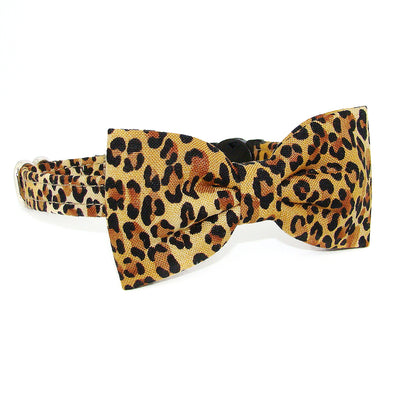 Leopard Print Luxury Fabric Bow Tie Cat Collar