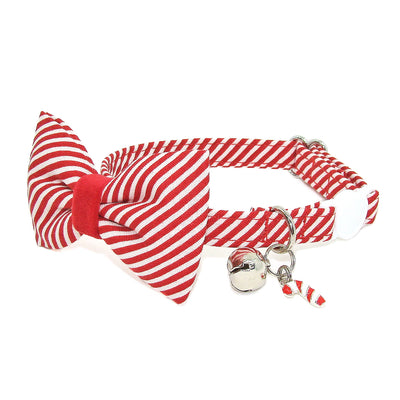 Candy Cane Red Christmas Bow Tie Cat Collar & Charm | Christmas Cat Collar