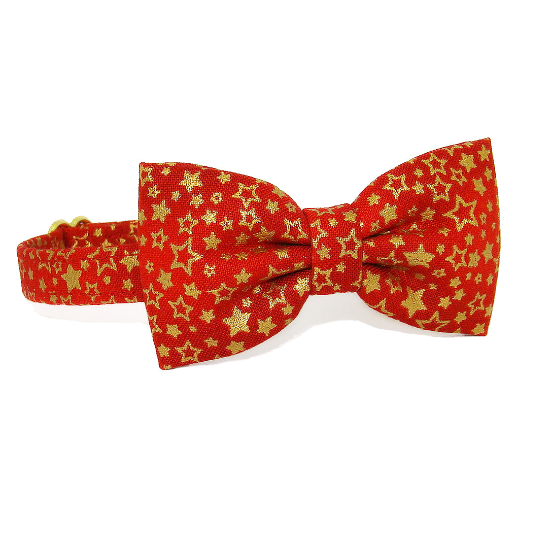 Gold Stars Red Luxury Fabric Bow Tie Cat Collar