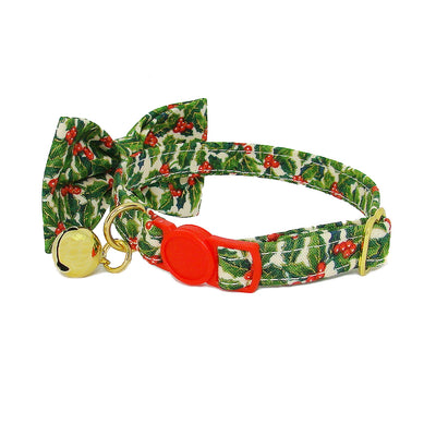 Holly Christmas Luxury Bow Tie Cat Collar Buckle