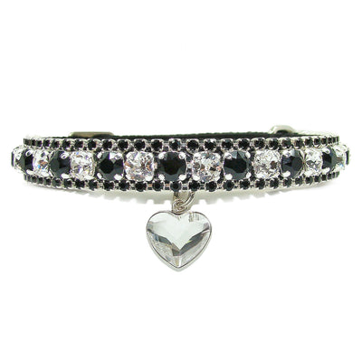 Jet Black & Diamond Clear Crystal Heart Sparkles Cat Collar | The Kitty Bling Boutique