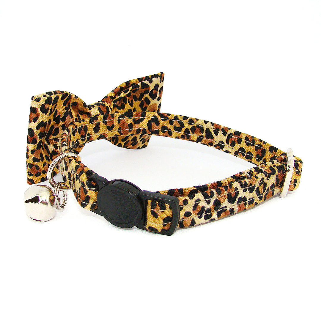 Leopard Print Luxury Fabric Bow Tie Cat Collar Breakaway Buckle