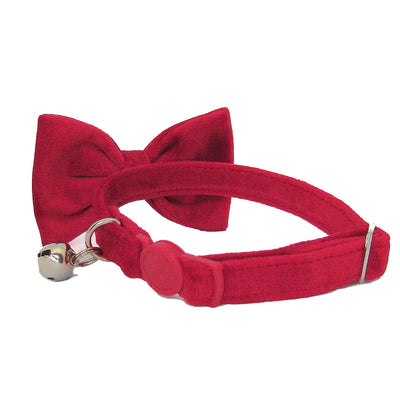 Luxe Velvet Christmas Red Bow Cat Collar Buckle