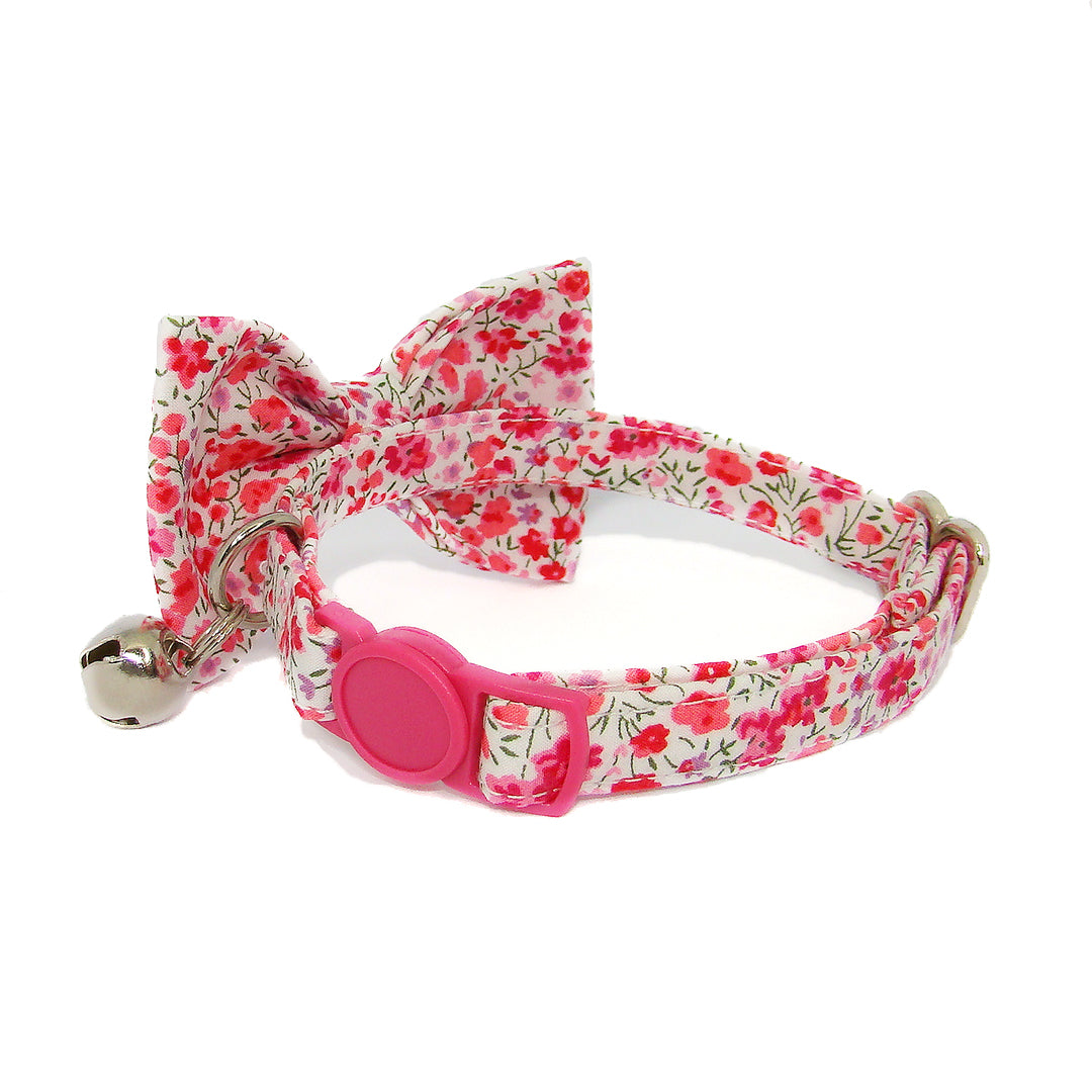 Phoebe Pink Floral Liberty Fabric Bow Tie Cat Collar Buckle