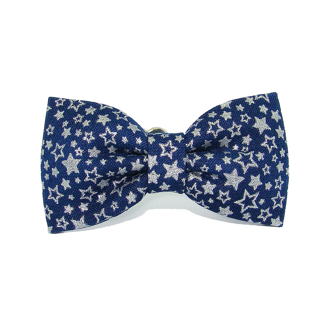 Silver Stars Blue Luxury Fabric Bow Tie Cat Collar