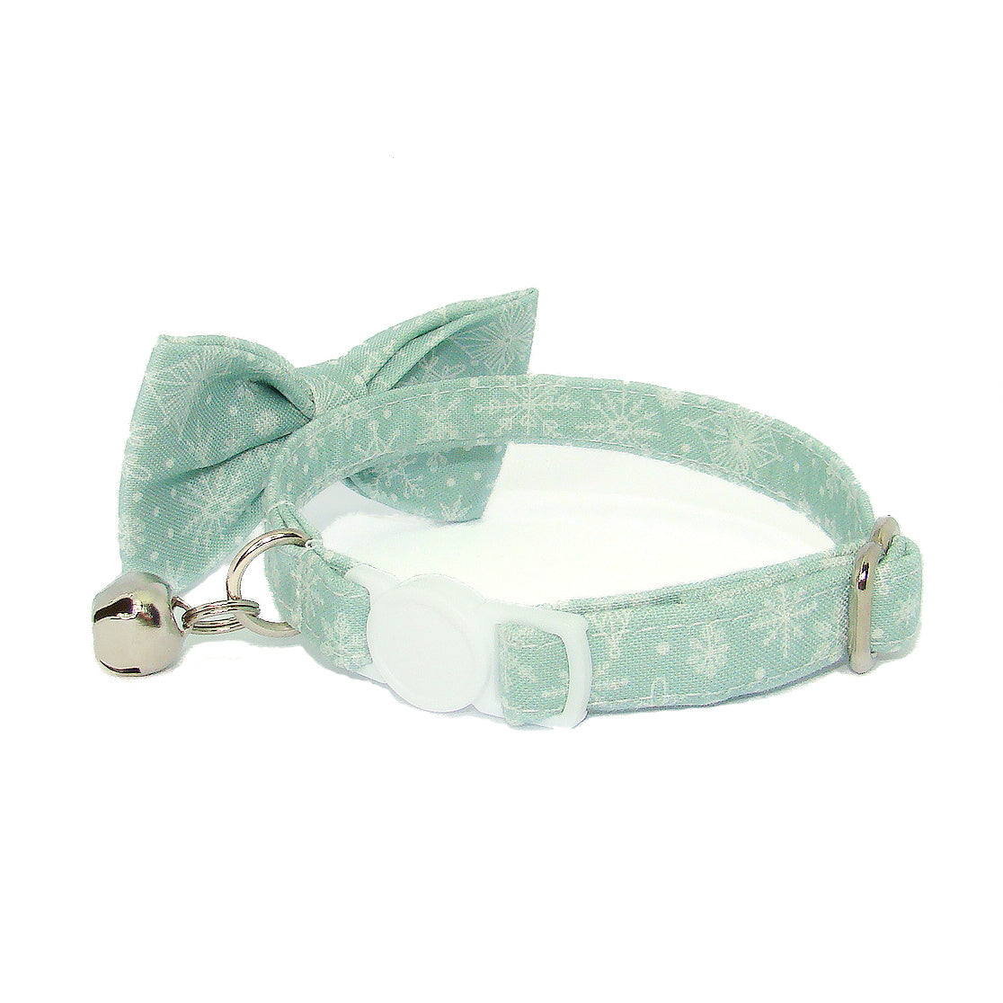 Snowflakes Soft Green Luxury Fabric Bow Tie Cat Collar
