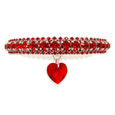 Sparkling Red Heart Crystal Cat Collar