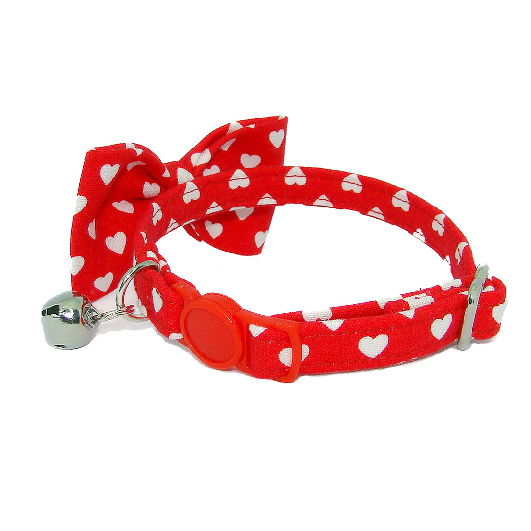 Valentine Heart Red Luxury Fabric Bow Tie Cat Collar