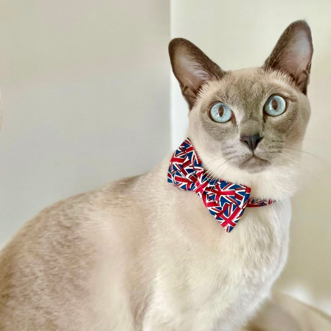 Union Jack Luxury Fabric Bow Tie Cat Collar | The Kitty Bling Boutique
