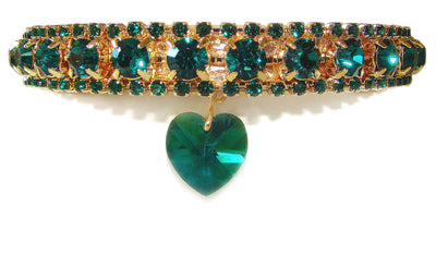 Emerald Heart Sparkle Crystal Cat Collar