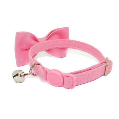 Plain Pink Luxury Fabric Bow Tie Cat Collar