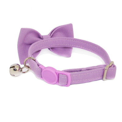 Plain Purple Luxury Fabric Bow Tie Cat Collar