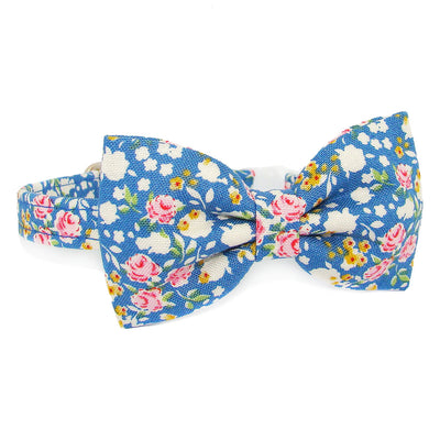 Bonnie Blue Floral Luxury Fabric Bow Tie Cat Collar