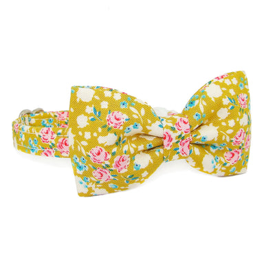Bonnie Mustard Floral Luxury Fabric Bow Tie Cat Collar