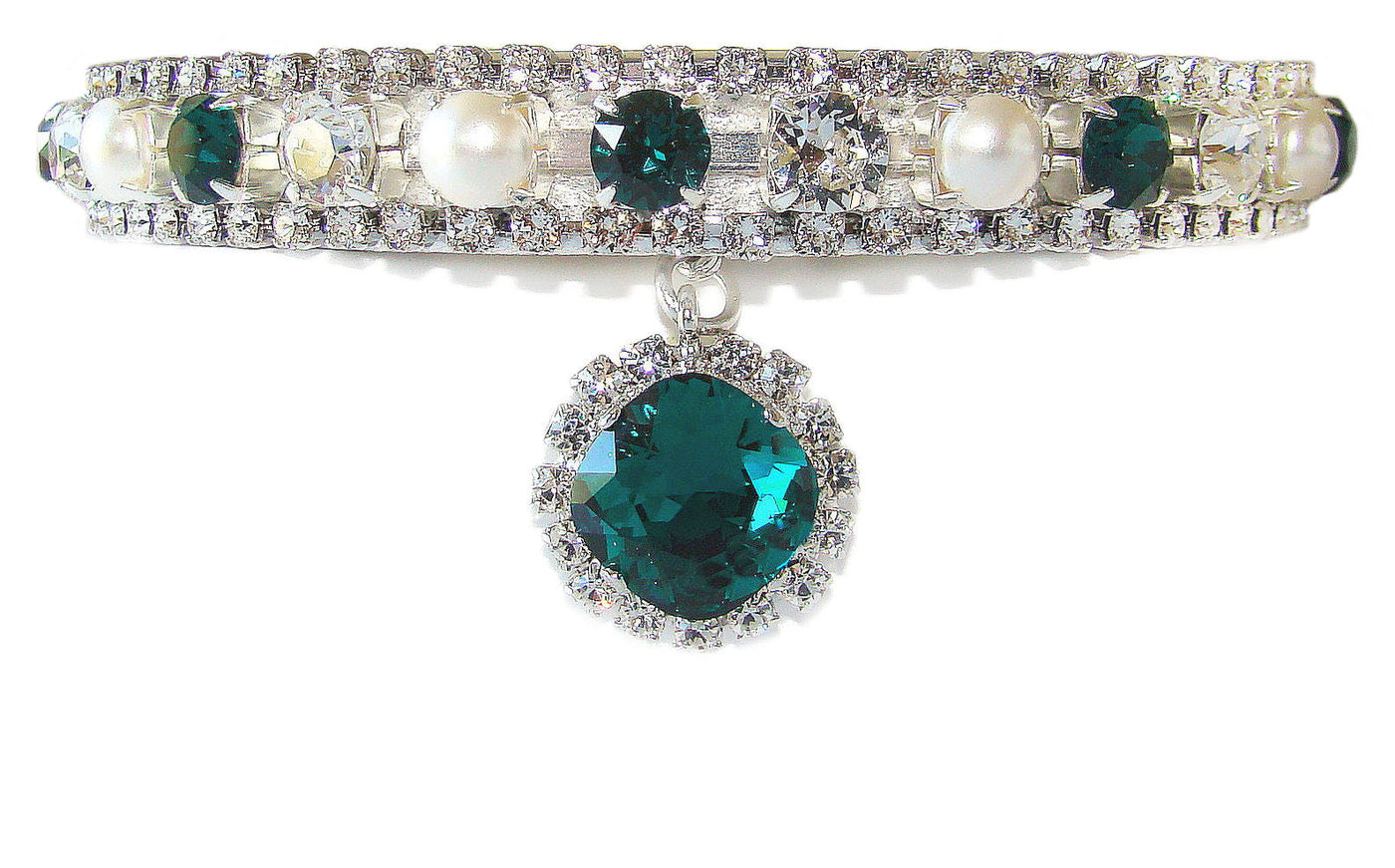 Jewels For Kitty Emerald Crystal & Pearl Cat Collar