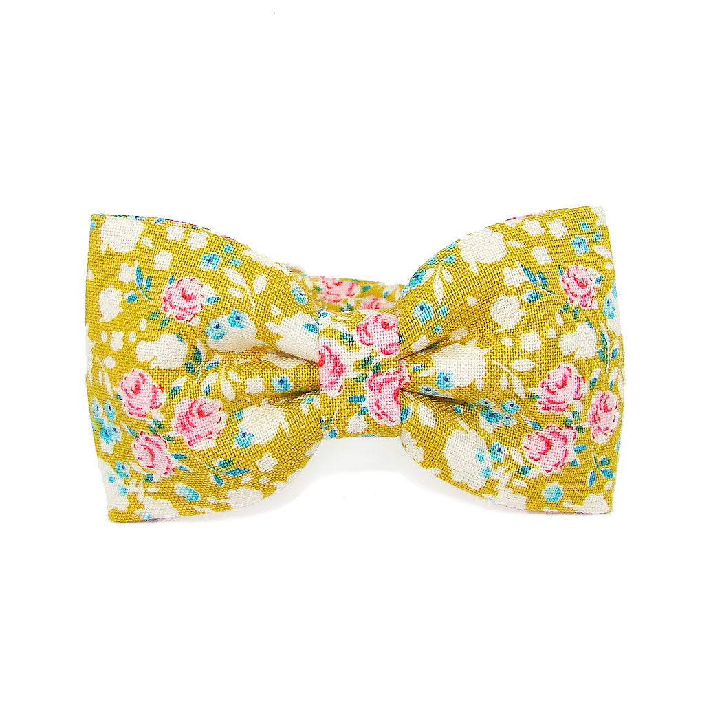 Bonnie Mustard Floral Luxury Fabric Bow Tie Cat Collar