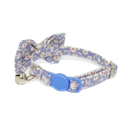 Daisy Periwinkle Blue Fabric Bow Tie Cat Collar